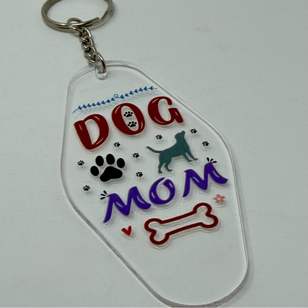 Handmade Clear Acrylic Dog Mom Beaded Key Chain Dog Print Accent for Women